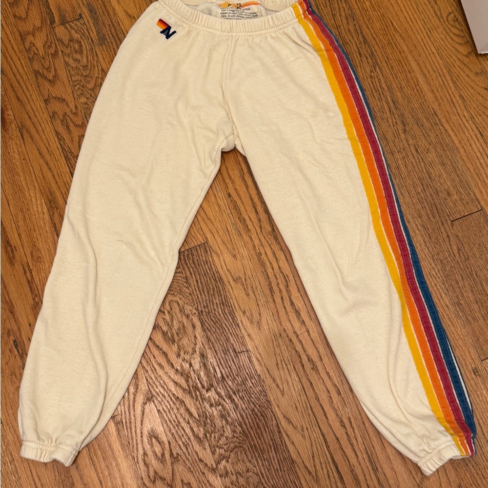 Aviator Nation Cream Joggers with Rainbow Stripe